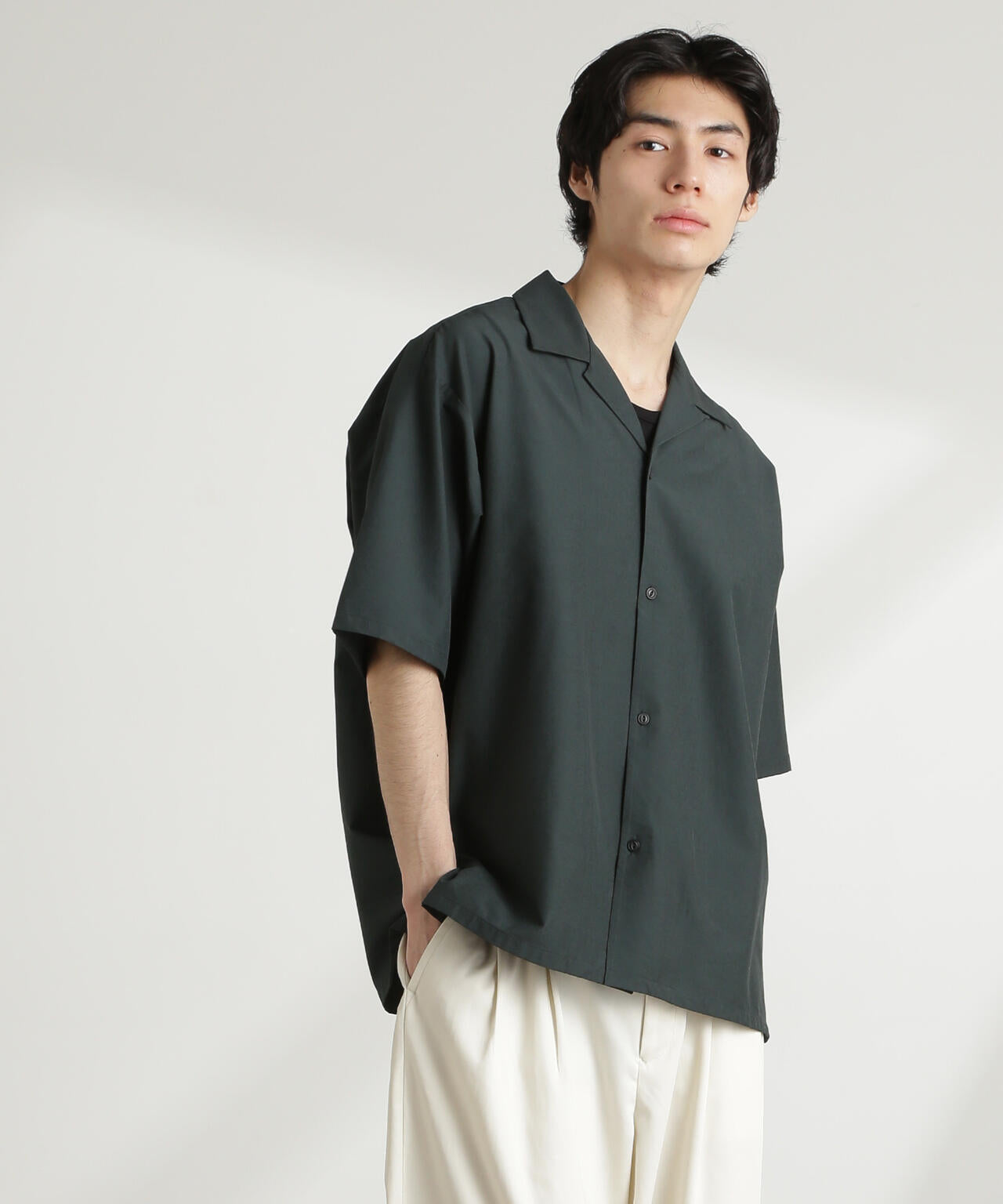 ストレッチワイドオープンカラーシャツ 半袖(セットアップ可) | NANO