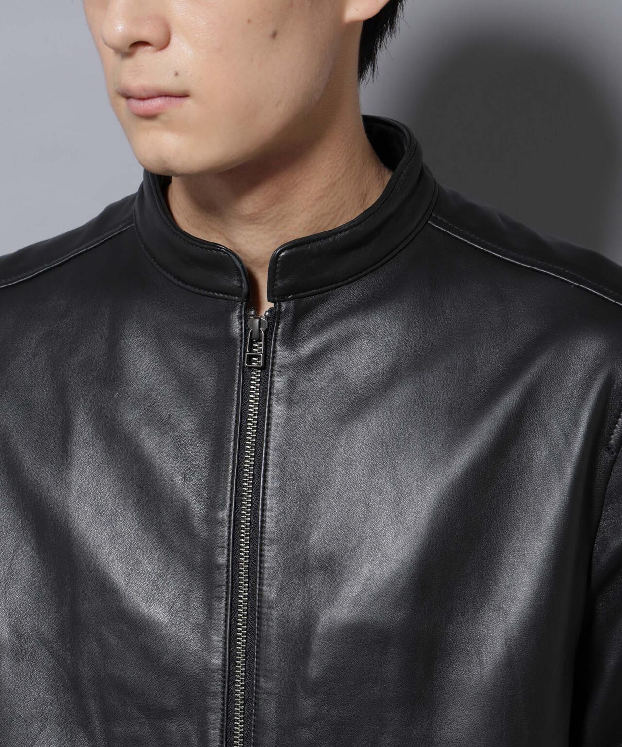 バンドカラーレザーシングルライダースジャケット | NANO universe