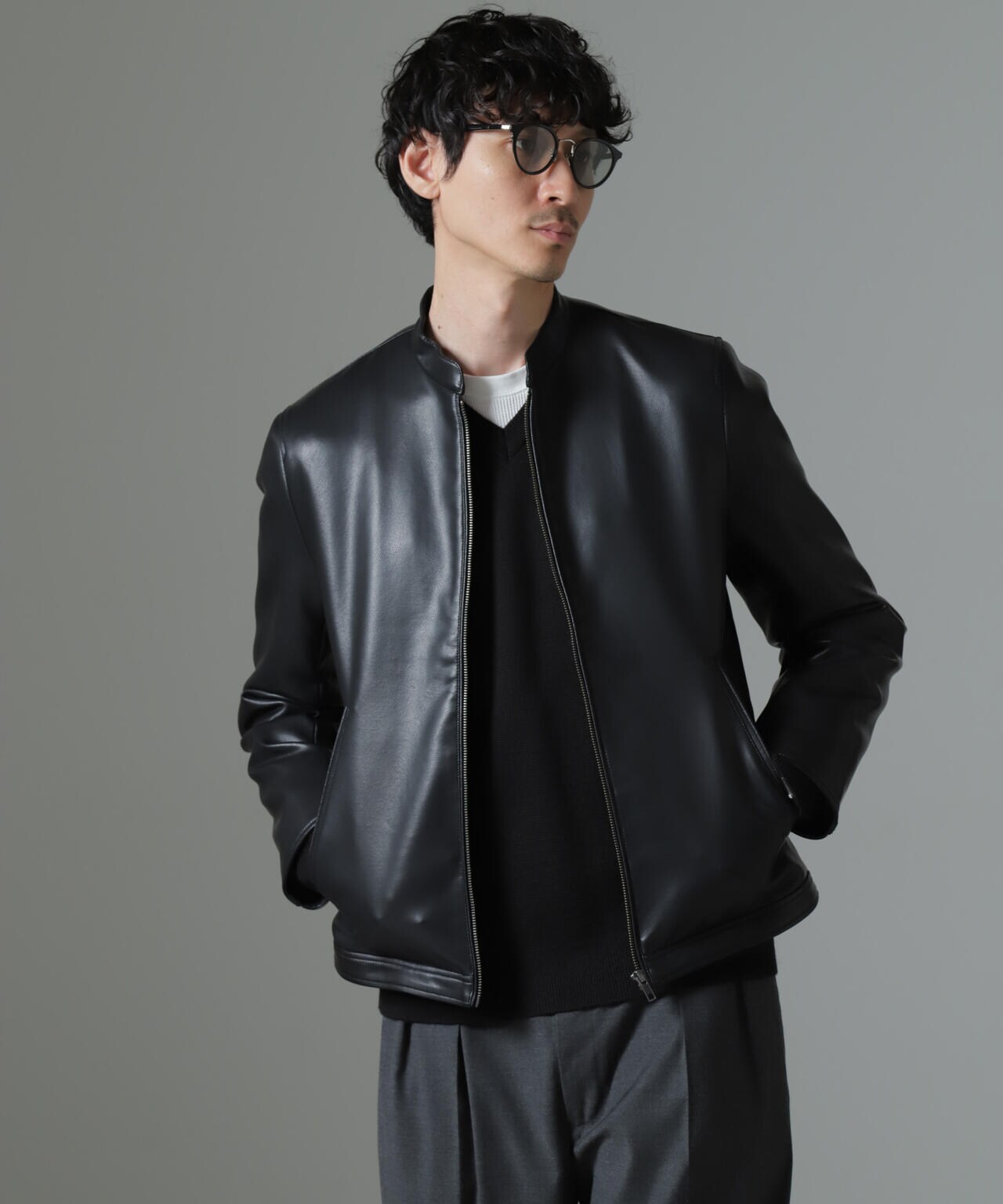 フェイクレザーシングルライダースジャケット | NANO universe（ナノ