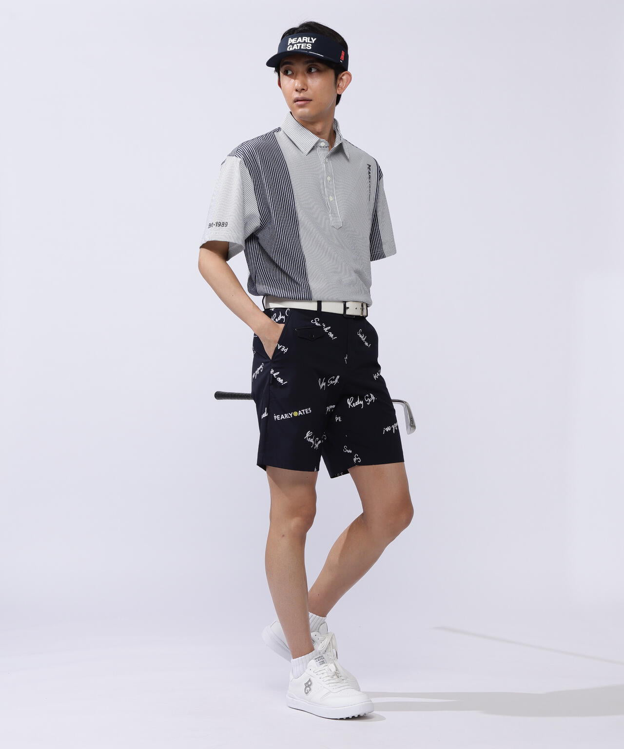 PEARLY GATES ポロシャツレッド・ショートパンツネイビーのセット
