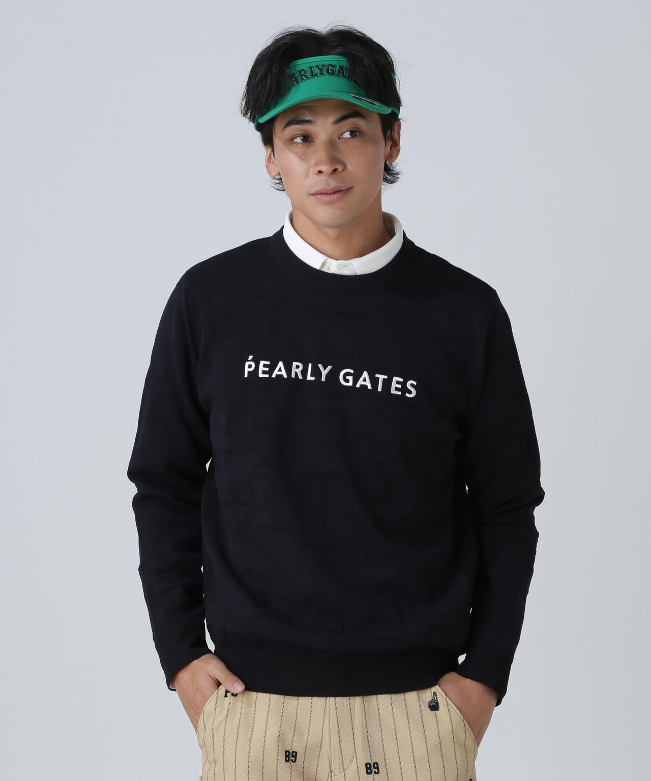 14Gクルーネックニットプルオーバー ＜ジャガードロゴ総柄＞ | PEARLY