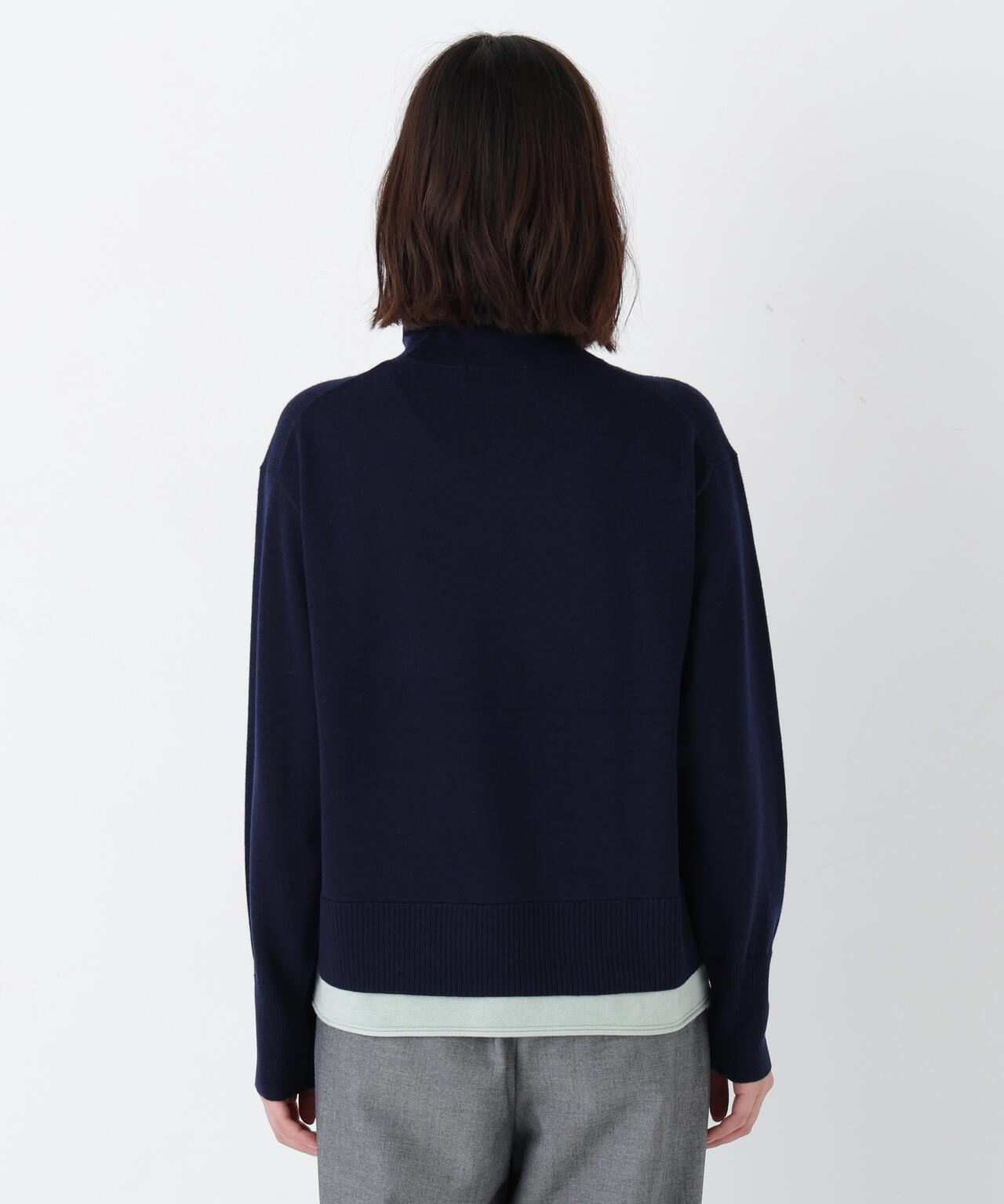 洗える》ウールMIXハイゲージバイカラーレイヤード タートルニット