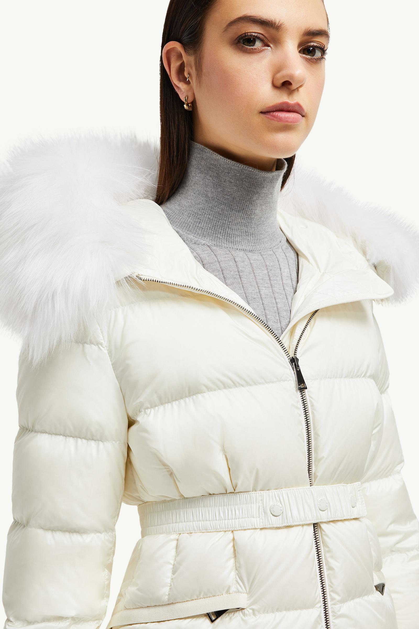 White Boed Hooded Shearling-Trimmed Short Down Jacket - Short Down
