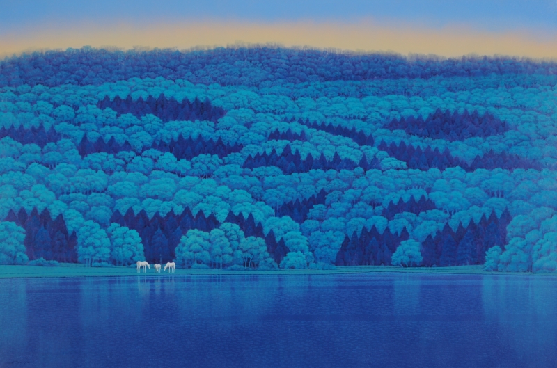 馬の絵画を油絵で描いた富谷一明の白馬の絵「静謐」をご購入