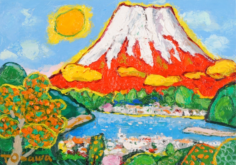 富士山の絵を油絵の絵画で描いた大沢武士の富士山の絵「赤富士・22」を購入