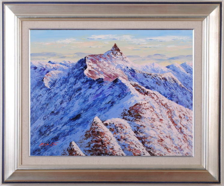 油絵の絵画で槍ヶ岳を描いた西村拡人の油絵「朝焼け」を購入