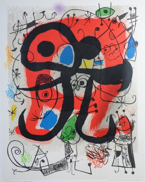 抽象画の絵画をリトグラフの版画で制作したジョアン・ミロの抽象画の絵