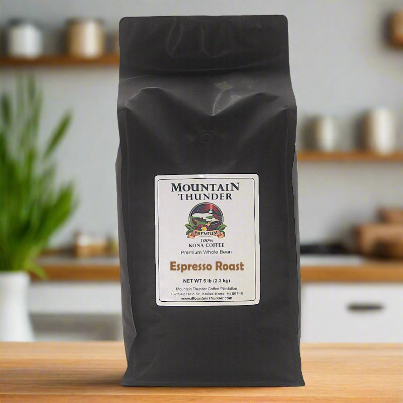 100% Kona Espresso Roast Coffee - 5lb Bag – Mountain Thunder Coffee