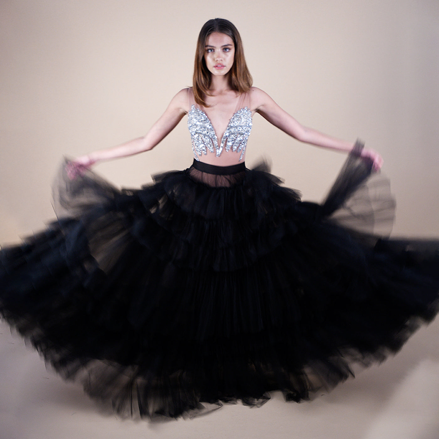 Anika Maxi Skirt Voluminous Tiered Layered Tulle Skirt – NARCES