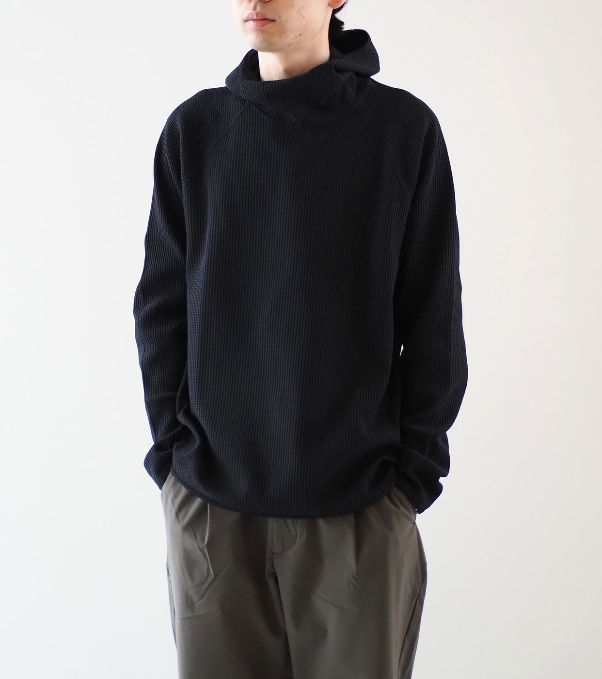 Goldwin ワッフル ライト ロング スリーブ フーディー , Black – Navyblue