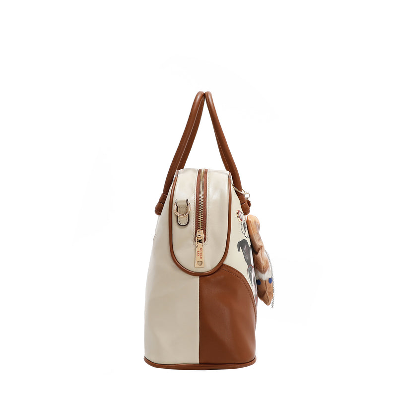 Big Brother Medium Dome Satchel Bag with Dog Plush, Cat Print in