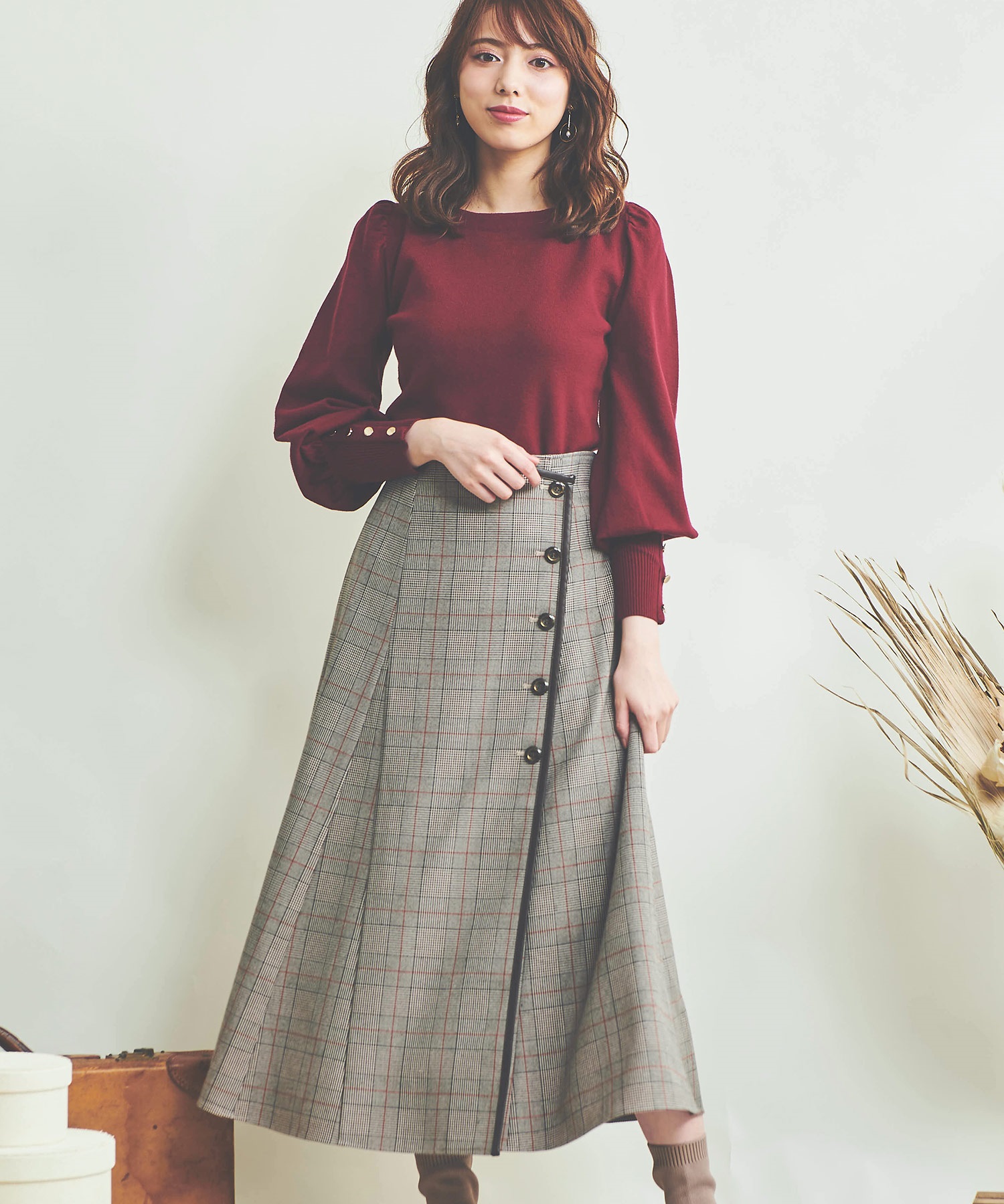 パイピングチェックスカート | フレアスカート | NOELA OFFICIAL WEB STORE
