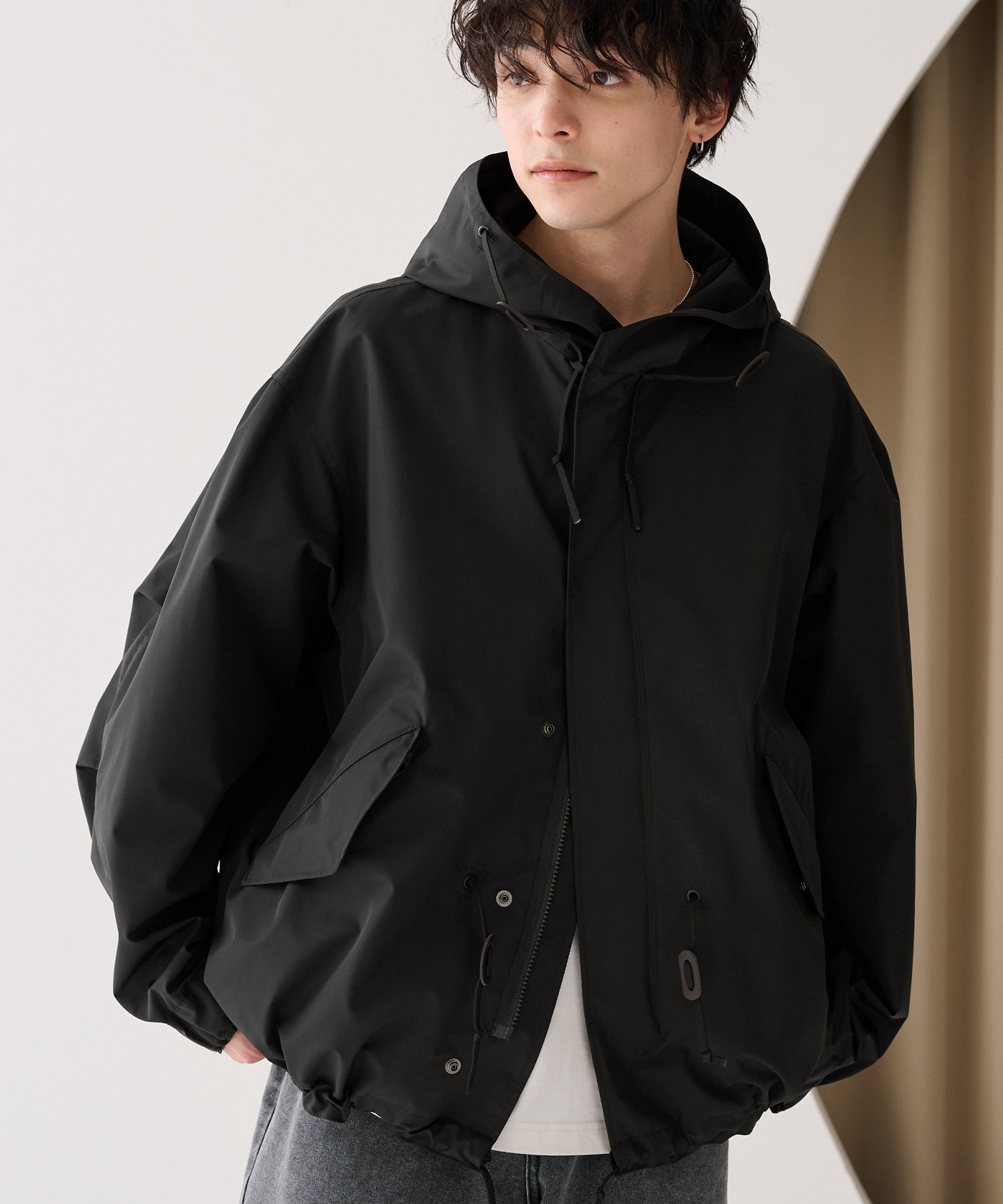 3レイヤーオーバーサイズナイロンマウンテンパーカー/撥水/防風/3層