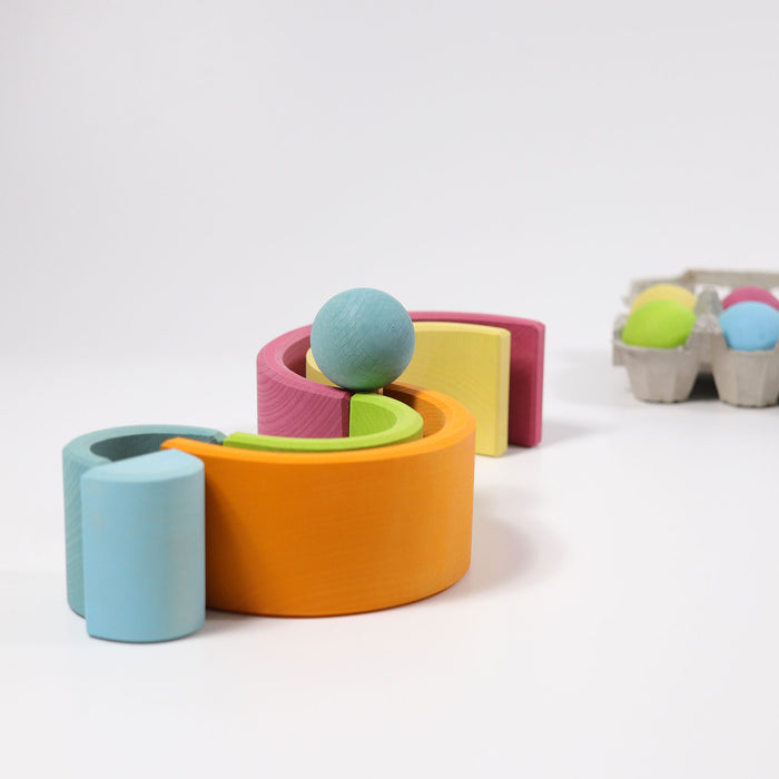 6-Piece Pastel Rainbow Stacking Tunnel - Grimm's Medium Rainbow