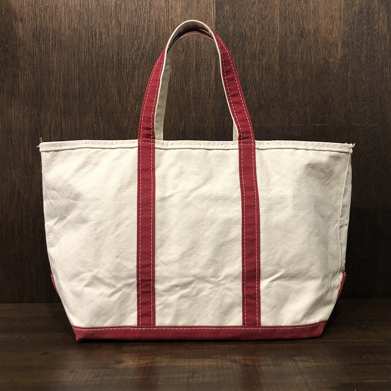 L.L. Bean Boat and Tote White Red Canvas Tote Bag Zip Top Size L