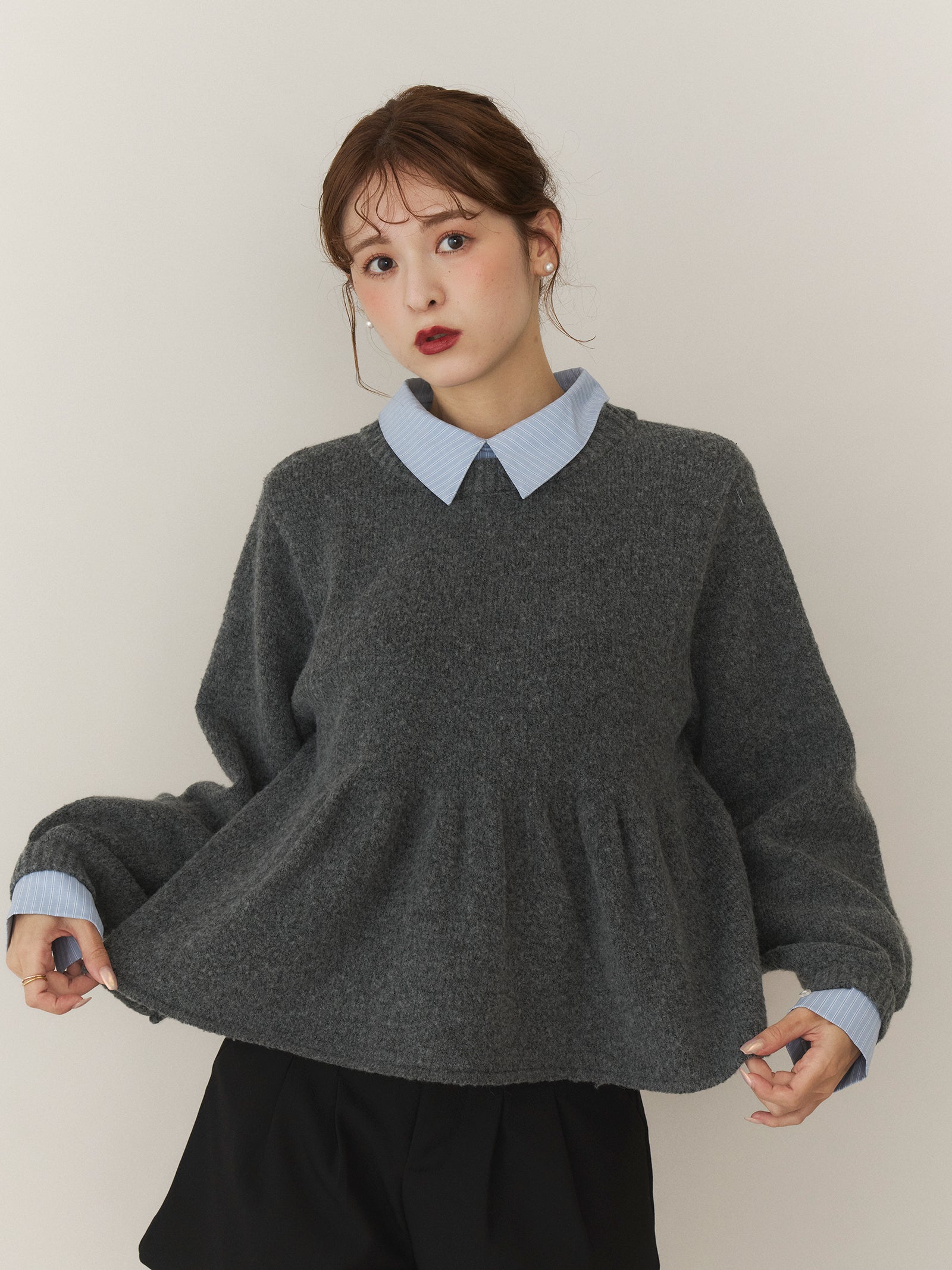 シャツドッキングペプラムニット