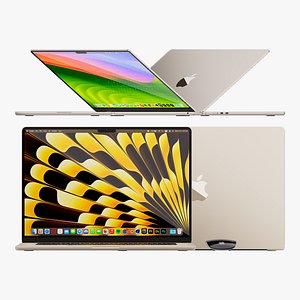 Apple MacBook Air M2 Starlight 2022 マジックマウス付き3Dモデル