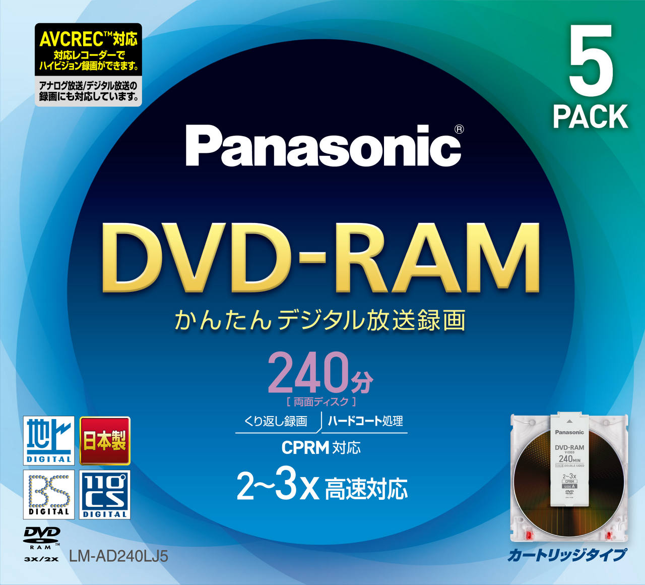 概要 両面240分 9.4GB DVD-RAMディスク(5枚パック) LM-AD240LJ5