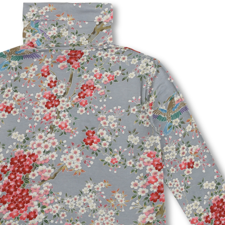 花柄 タートルネック長袖 ＜さくら/空色鼠＞ | 京友禅アロハシャツ