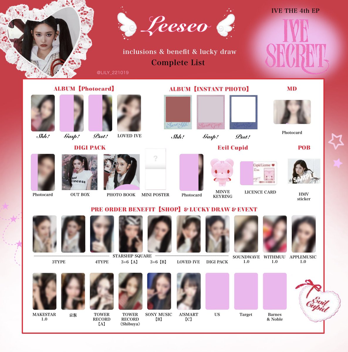 IVE SECRET】 封入&特典 トレカ 一覧 ❤️🪽Complete List ver.3 追加