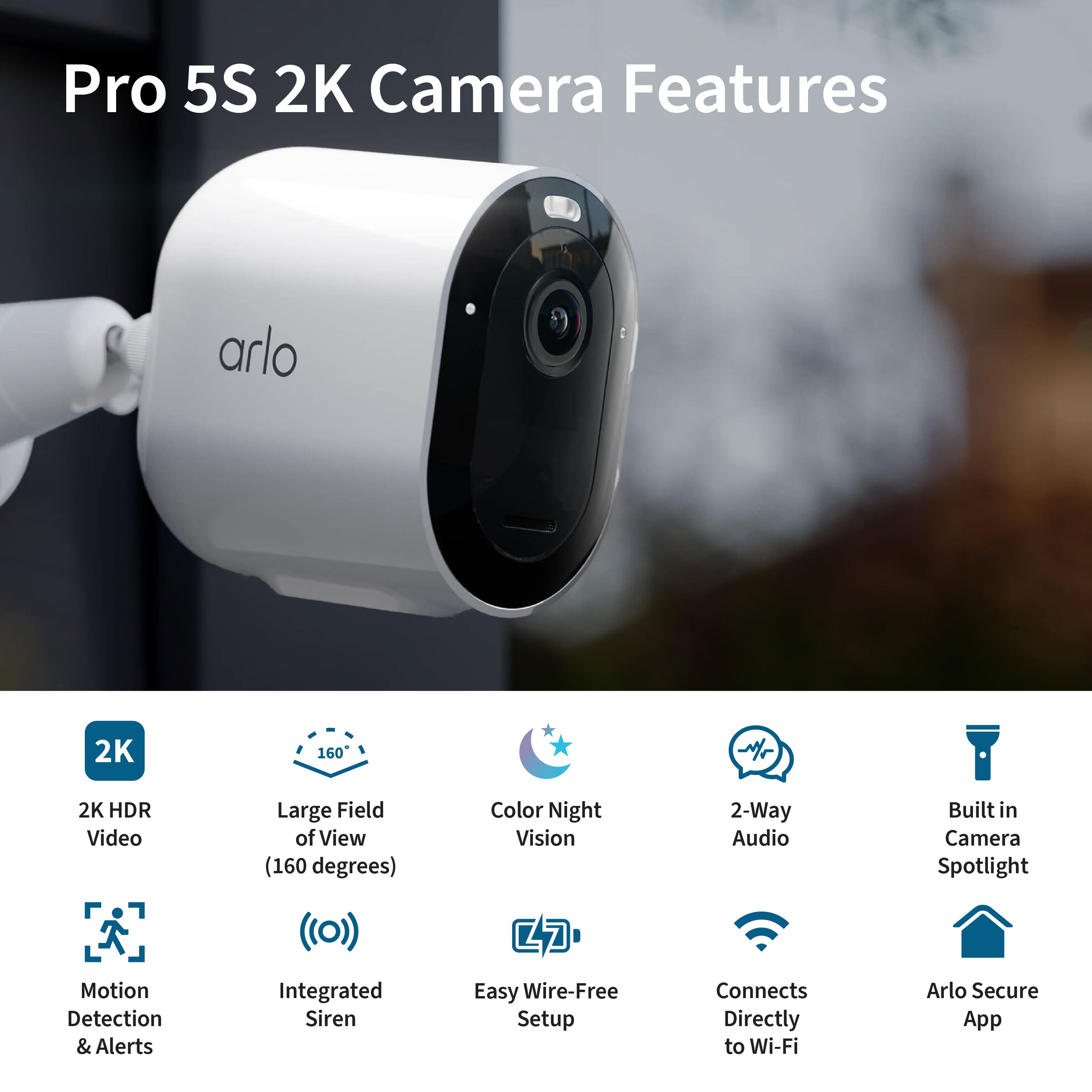 Arlo Pro 5S 2K Indoor/Outdoor Wireless Spotlight Security Camera