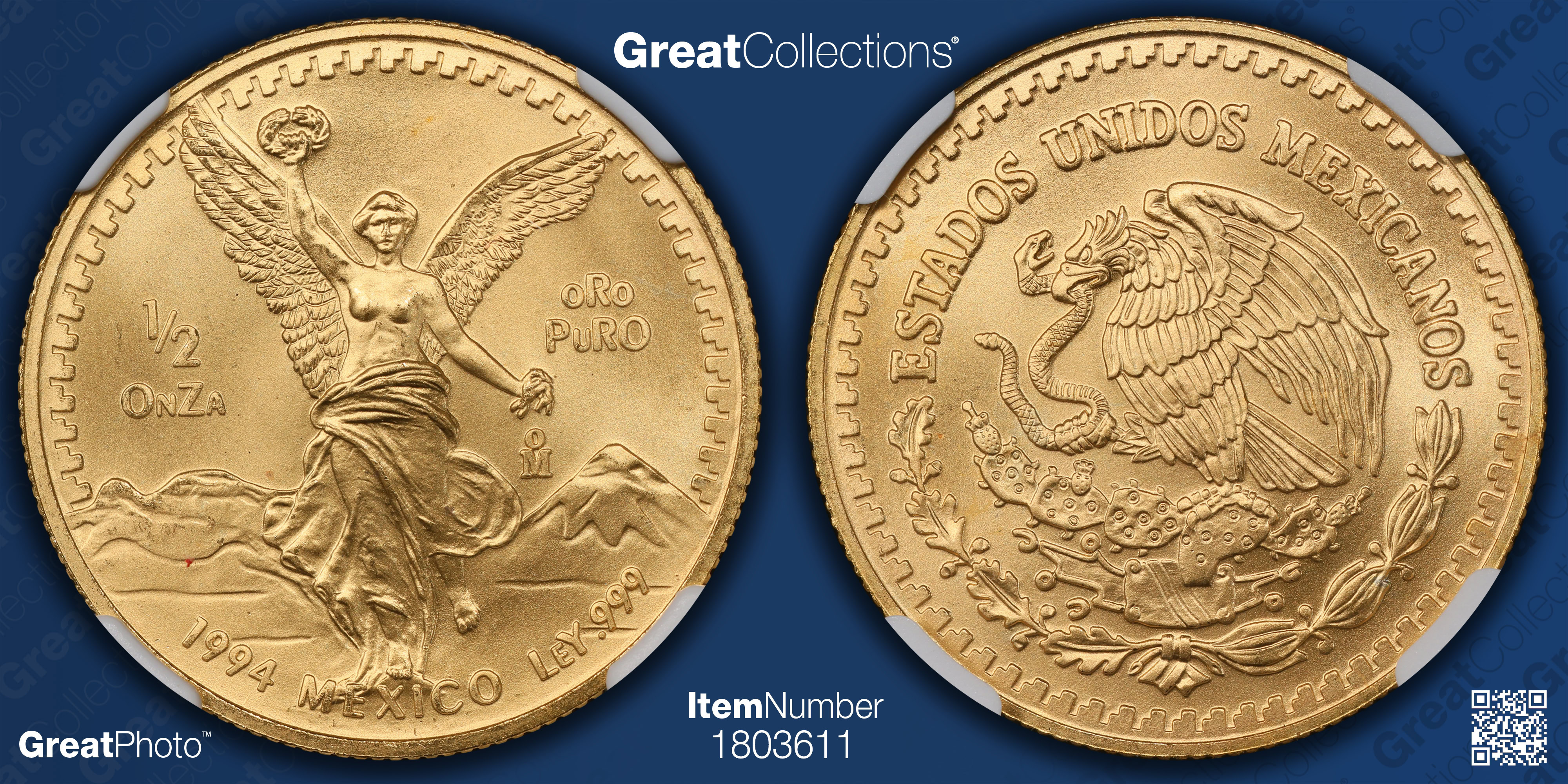 Mexico 1994-Mo Gold 1/2 Onza Libertad KM-591 NGC MS-69 (AGW