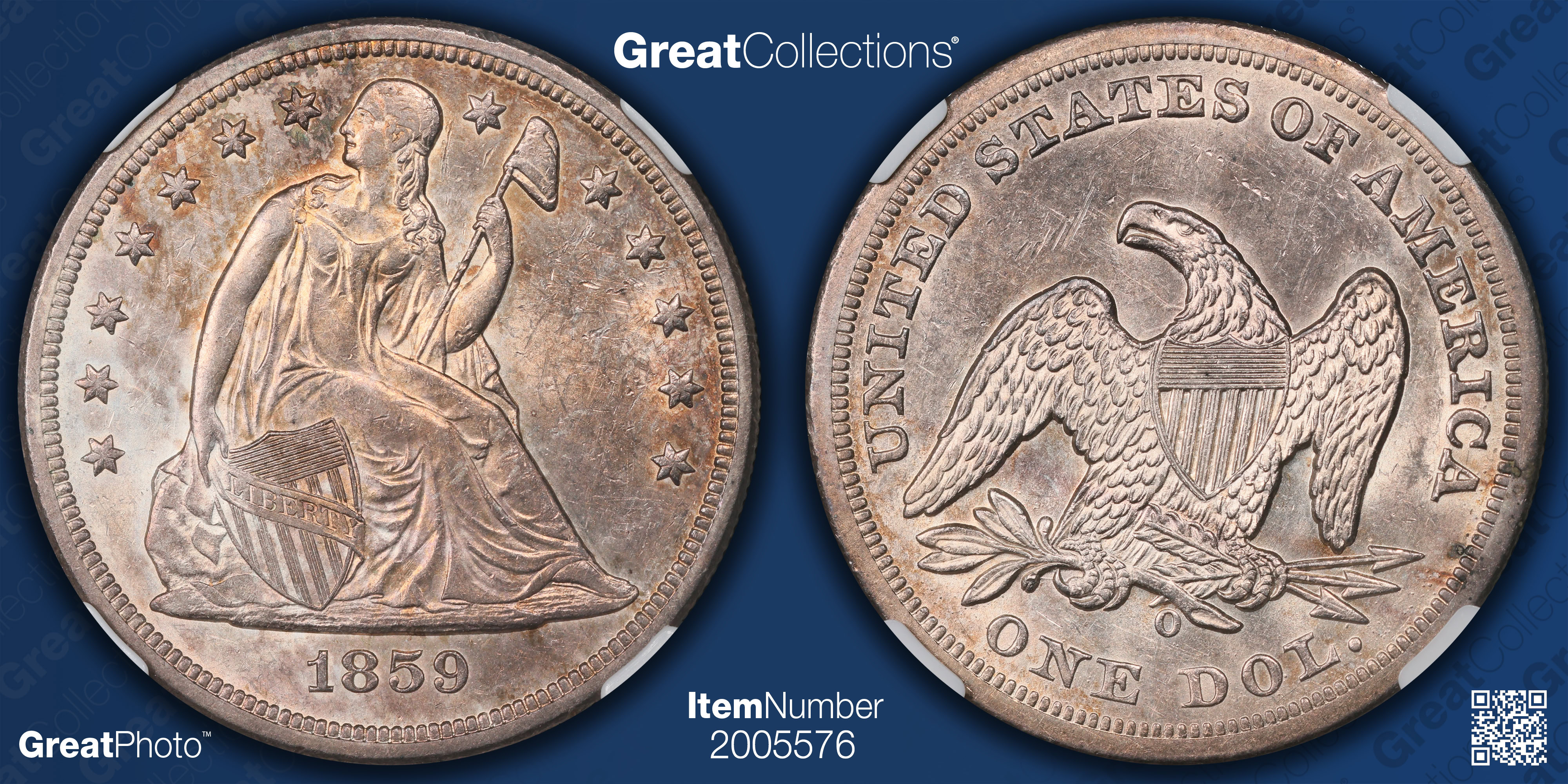 1859-O Seated Liberty Silver Dollar NGC MS-60 (Item 2005576