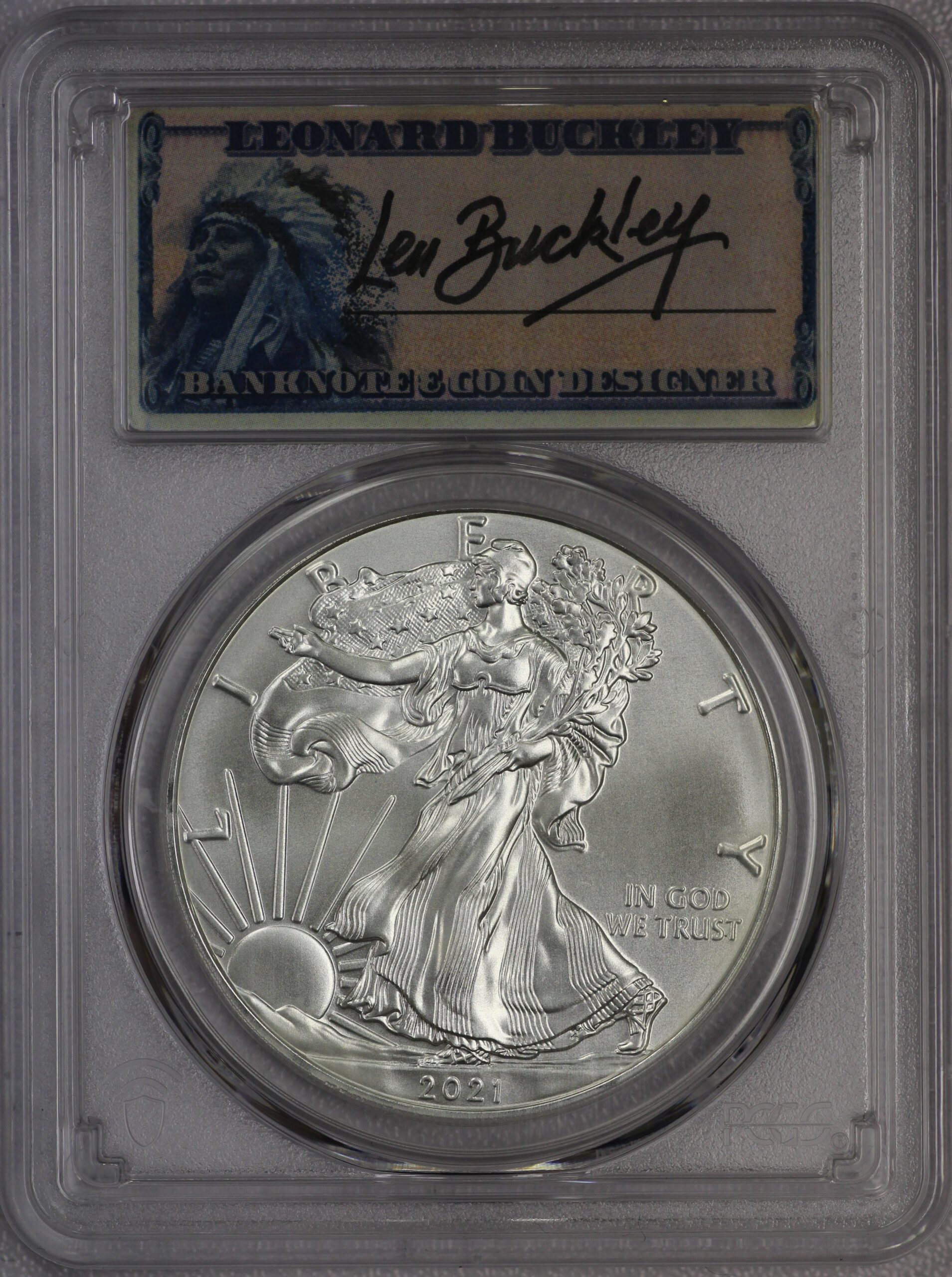 2021 Silver Eagle MS70 PCGS First Strike Buckley Signature Label 1