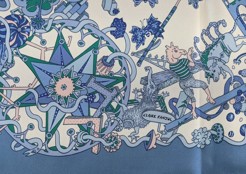 Hermes Bleu Jean/Blanc/Rose LA FOLLE PARADE by Claire Fanjul Twill