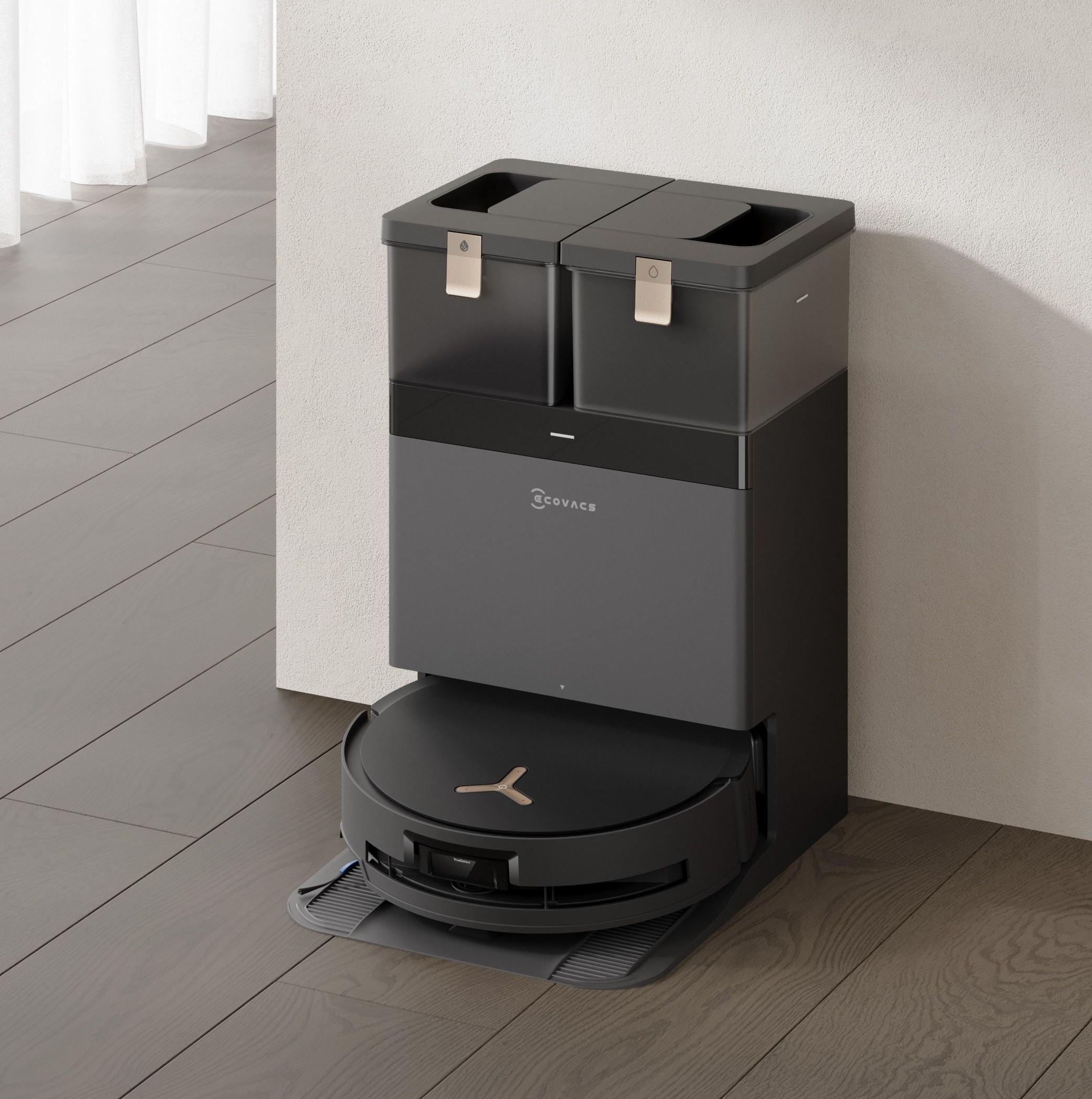 This robovac has a self-cleaning mop that extends outward for more