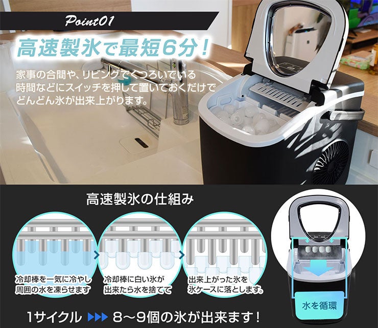 新商品】最短6分！1時間で約90個の氷が作れる。『家庭用コンパクト高速