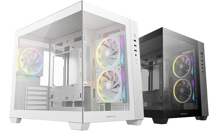 デュアルチャンバー構造のピラーレスデザインを採用したミニタワー型PC