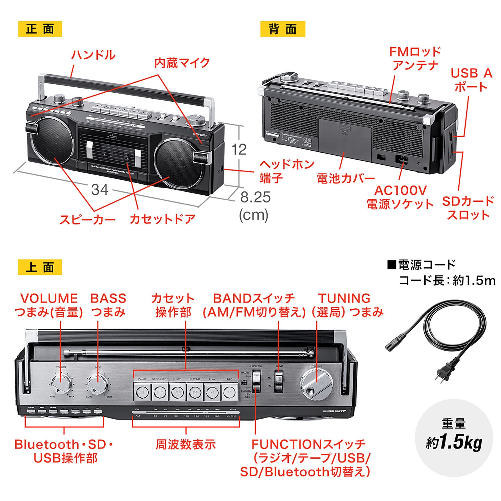 あの頃のワクワクがよみがえる！大人気80年代風Bluetooth搭載ラジカセ