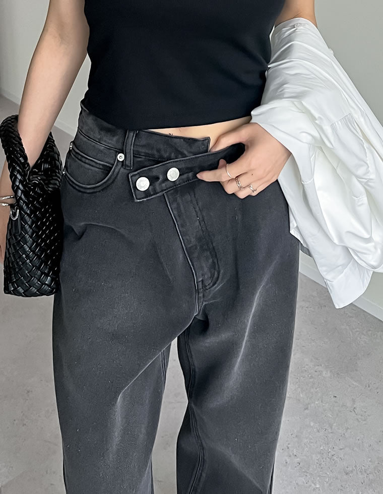 クロスウエストストレートコットンデニムパンツ - パンツ通販 | 人気