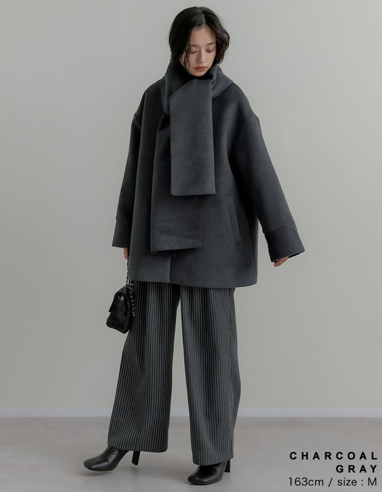 スタンドカラーストール付きミドルコート - ジャケット/アウター通販