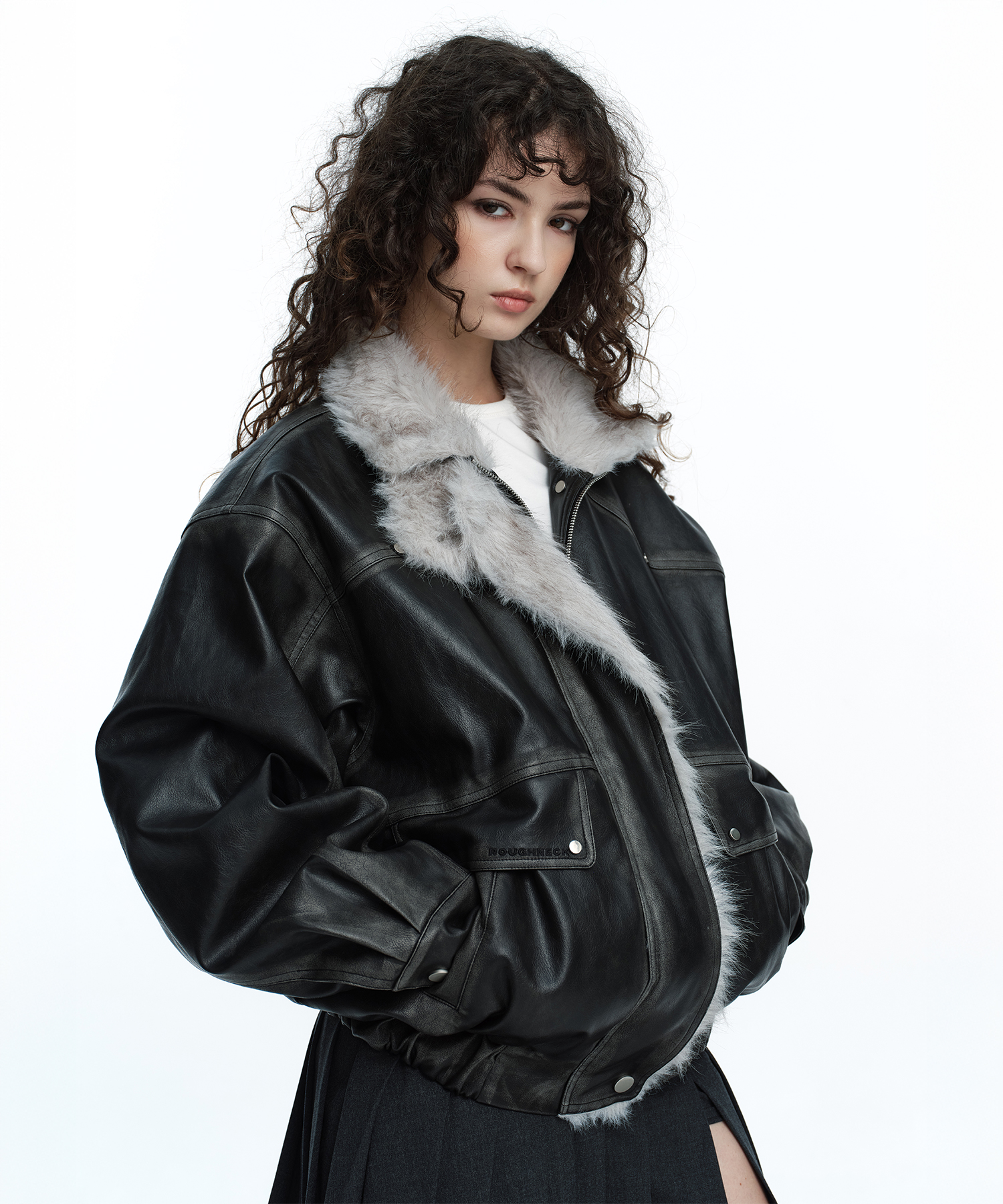 MUSINSA | ROUGHNECK Washed leather mustang jacket gray