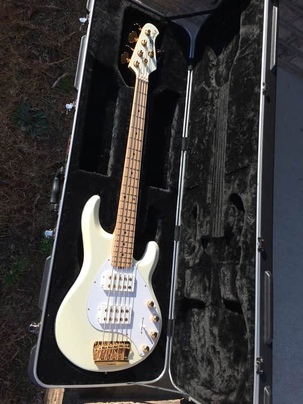 Rare 2012 Ernie Ball MusicMan StingRay 5 String HH White w Gold