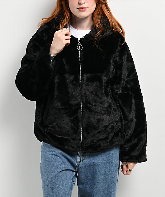 Angel Kiss Black Faux Fur Zip Jacket | Zumiez