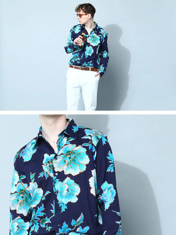 ETRO エトロ メンズ 綿100％ 花柄 長袖 シャツ 柄シャツ ブランド