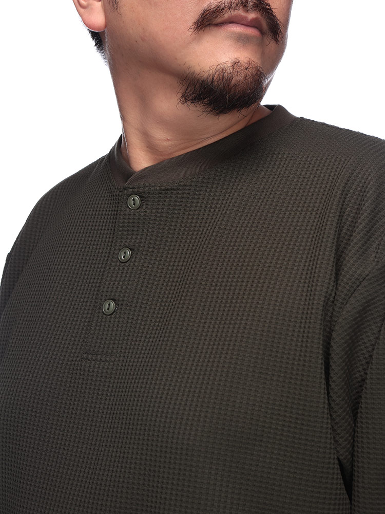 長袖 Tシャツ SOLOTEX ワッフル ヘンリーネック トップス ロンT
