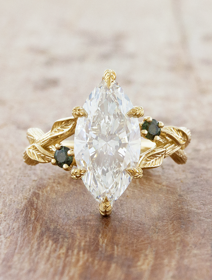 Astrid: Nature-Inspired Three Stone Sapphire Accented Engagement