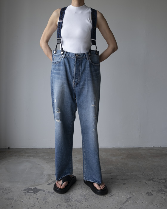 VONIQUE / HOLIDAY/DAMAGE DENIM SUSPENDER PANTS