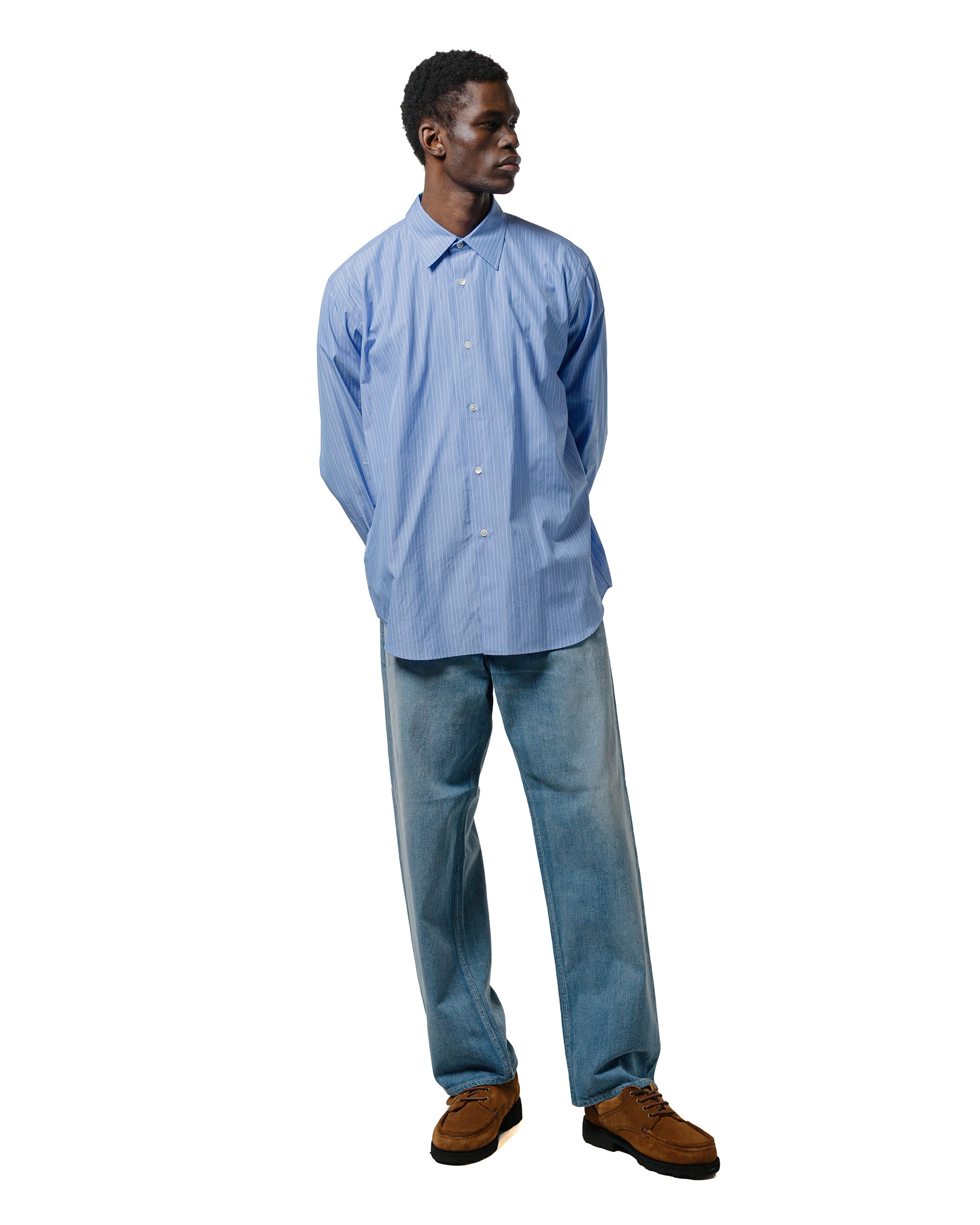 Auralee Suvin High Count Cloth Stripe Shirt Blue Stripe