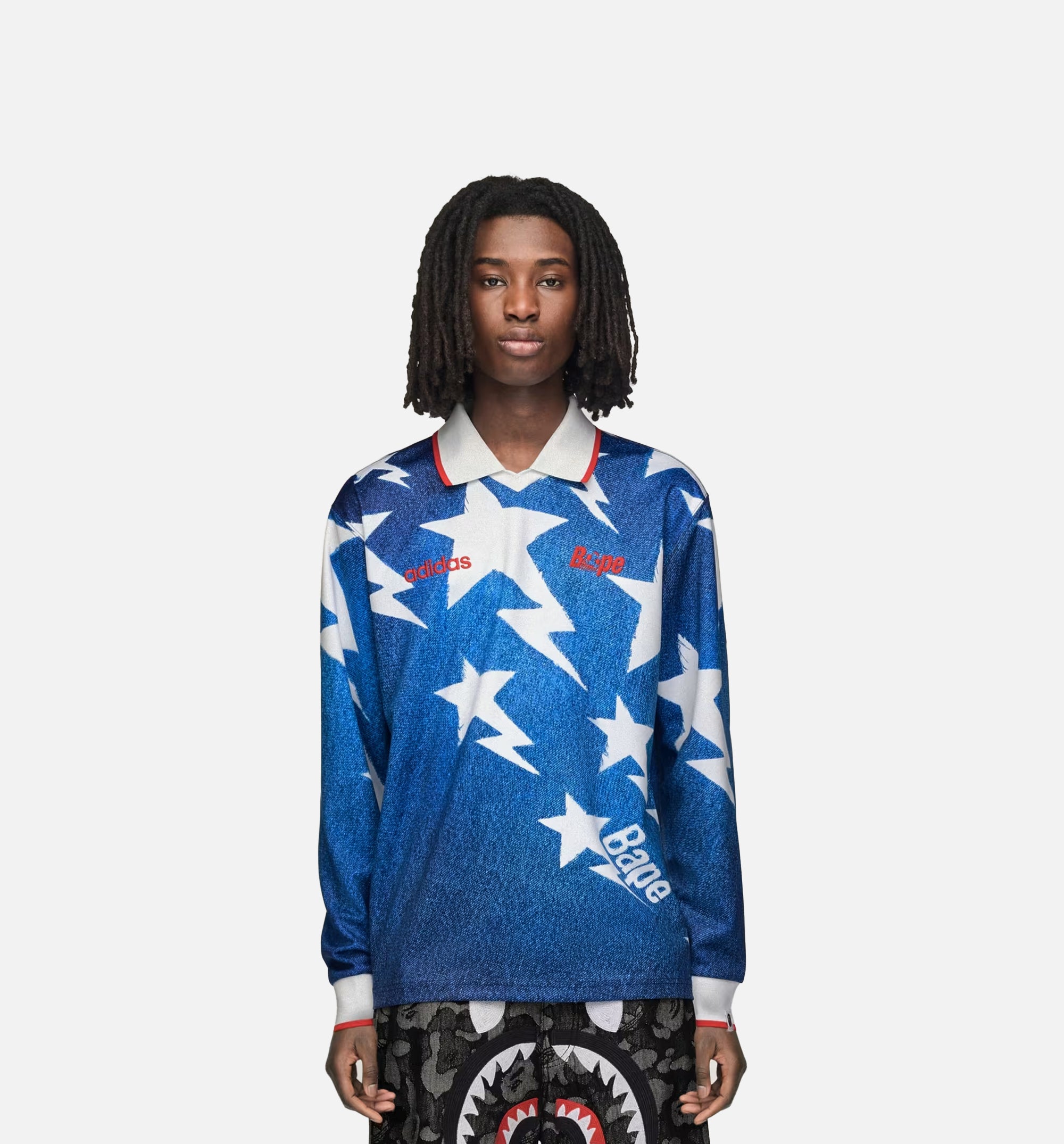 adidas KF4913 Bape Star Mens Long Sleeve Jersey - Medium Blue