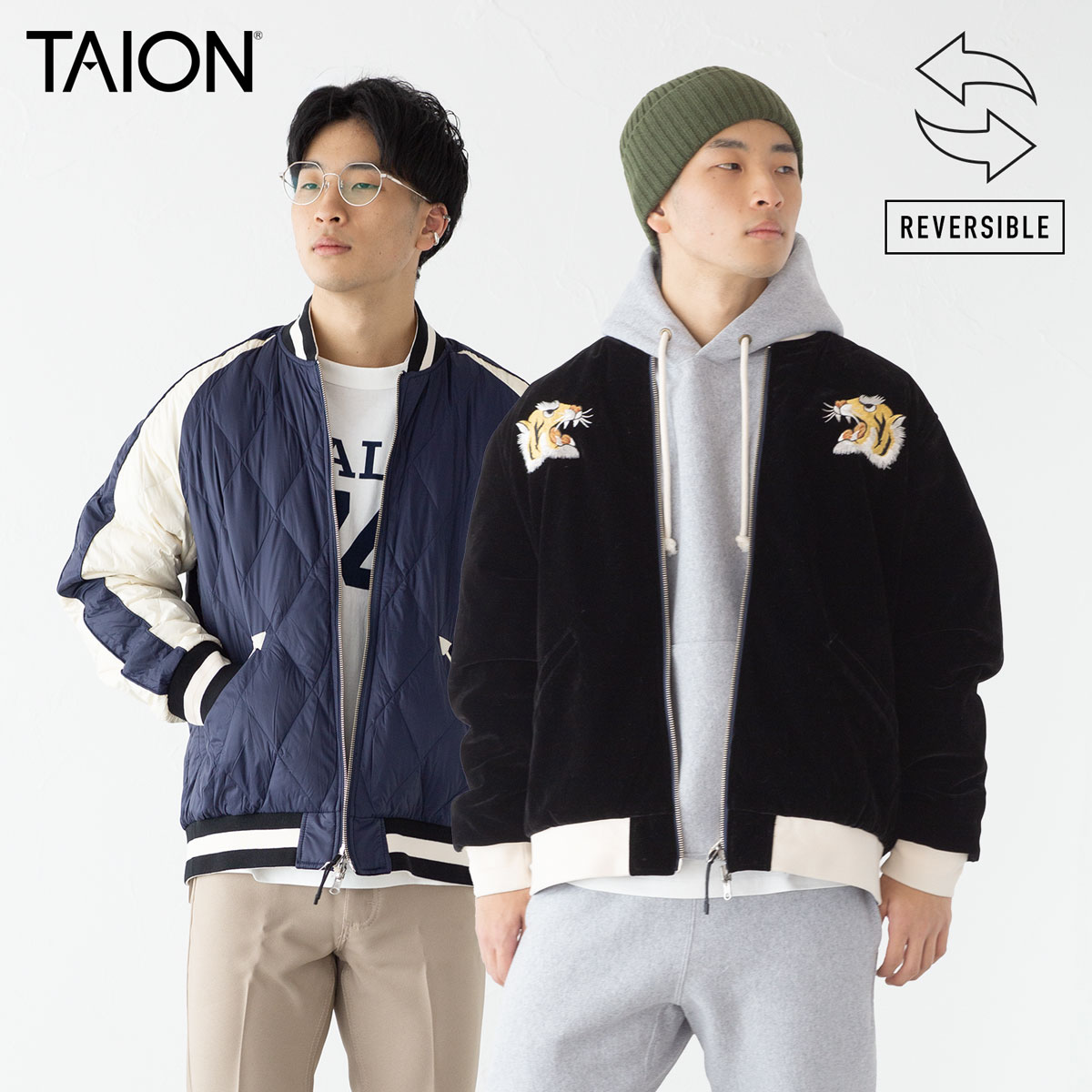 TAION（タイオン） リバーシブル スカジャン ダウン ジャケット ベロア