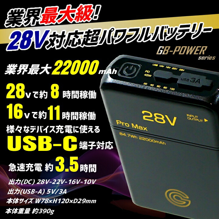 即日発送 空調服用 28V専用 バッテリーPRO MAXセット GB-POWER GB428PD