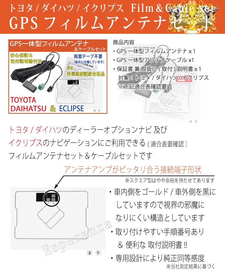 トヨタ（TOYOTA） 取説付☆トヨタGPS一体型フィルムアンテナ コード