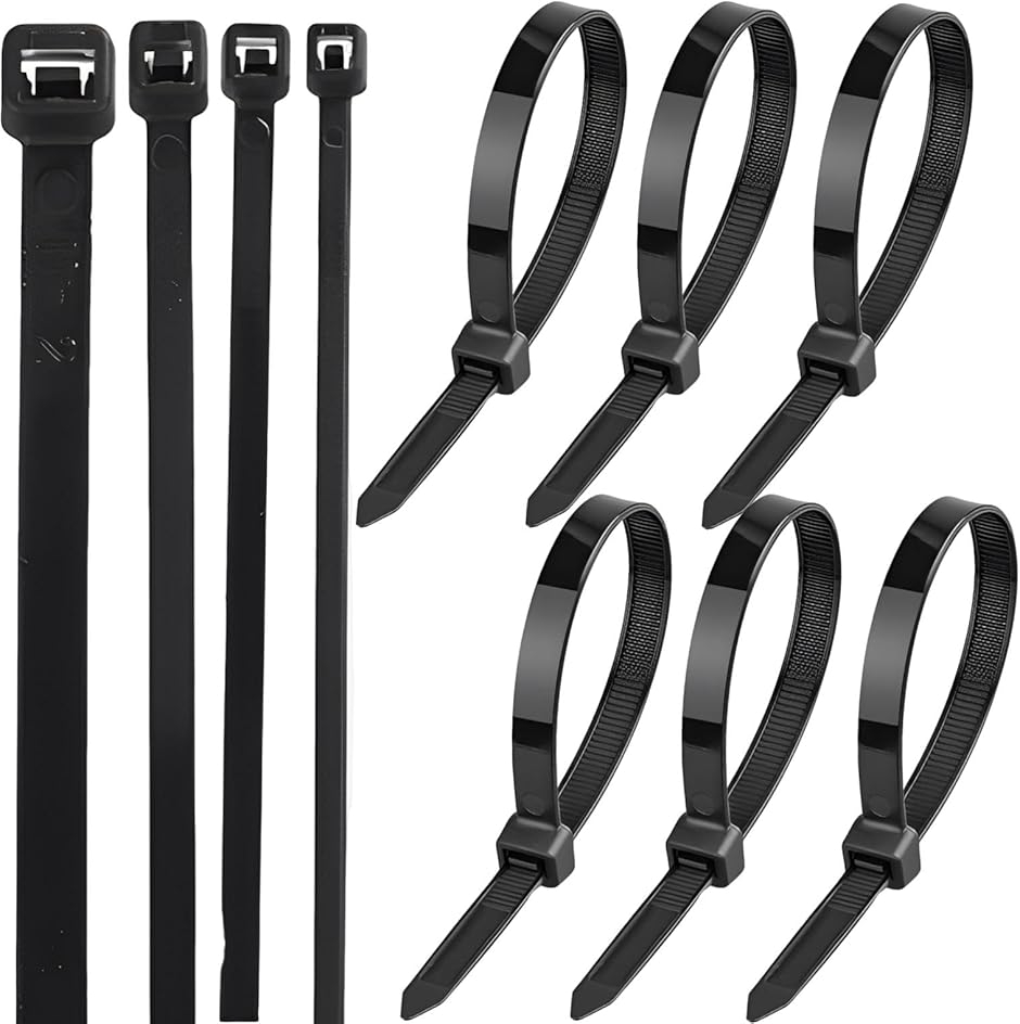 結束バンド 耐久 屋外 100本セット 200 x 7.6mm (ブラック, 7.6mm
