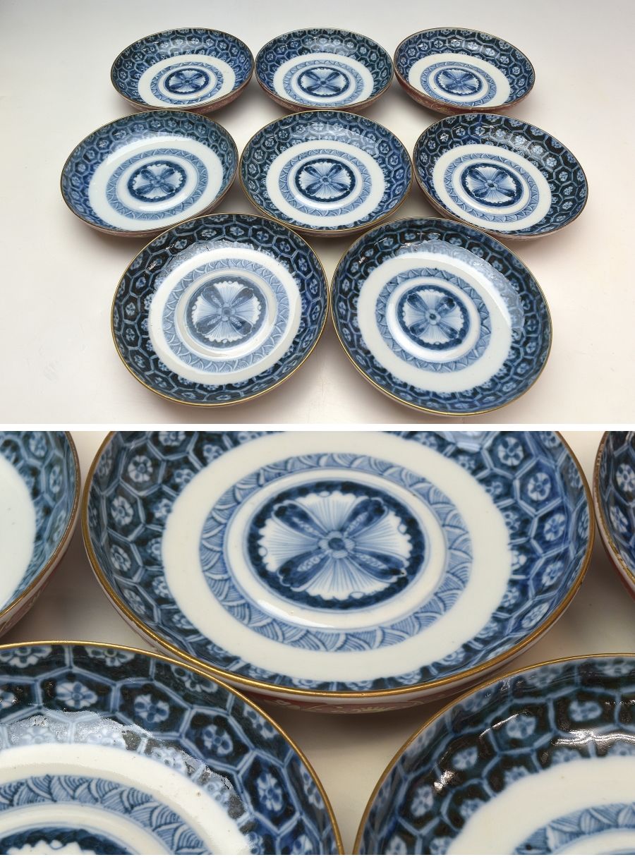 趣楽】 明治時代 古伊万里細密絵付け蓋茶碗 八客 高級和食器 本物保証