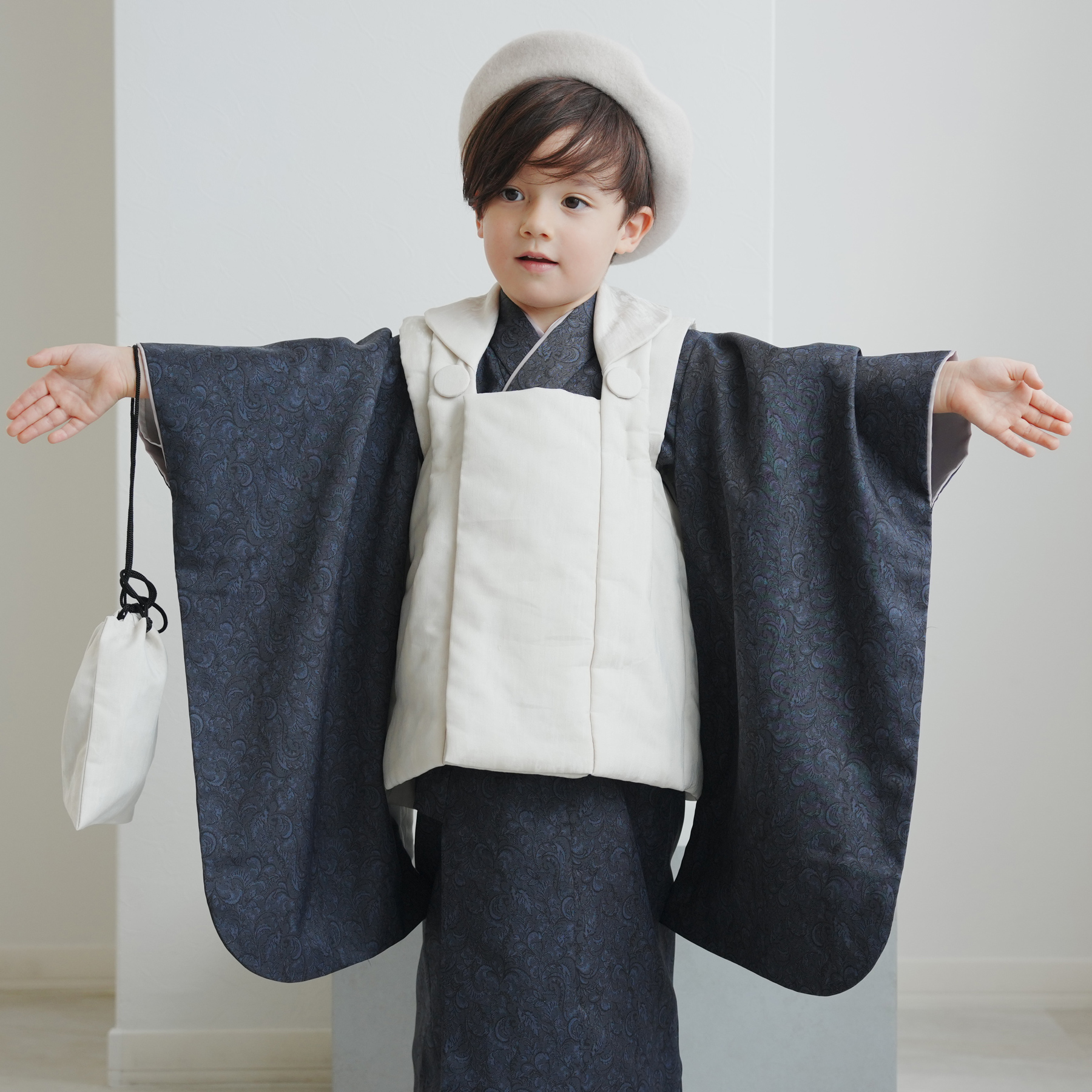 七五三 着物 3歳 男の子 被布 ひよこ商店 kids ベレー帽 被布フル